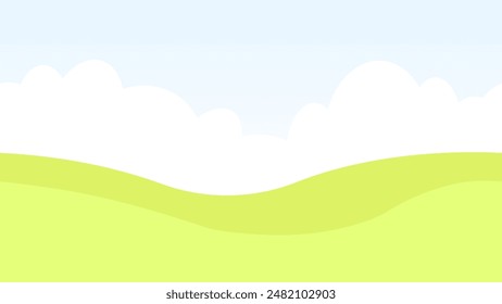 Spring bright seamless border of green field and sky with clouds