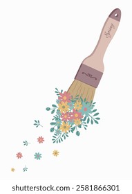 Spring brush with flowers. Isolated illustration