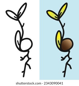 Spring bud. Composition of nature. Simple sprouting seed drawing. Green icon sprout vector illustration