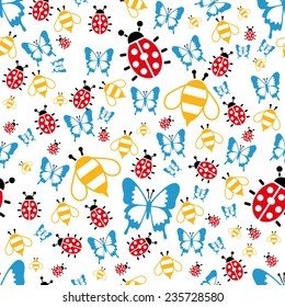 spring bugs seamless pattern