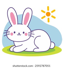 Spring bunny, with simple, clean lines and vibrant colors. Perfect for a rabbit cartoon with playful feel design.