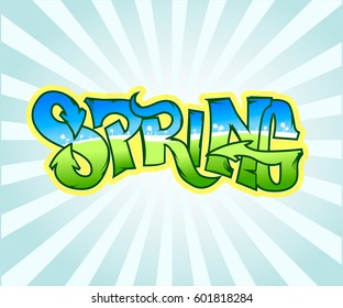 Spring Burst. vector lettering, graffiti style. Design template