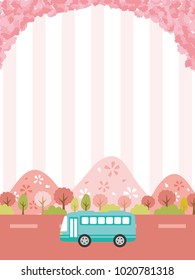 Spring bus tour vector background.