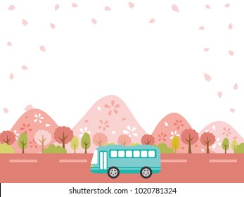 Spring bus tour vector background.