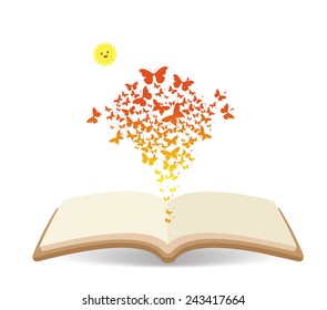 Spring with butterflies colorful in the book