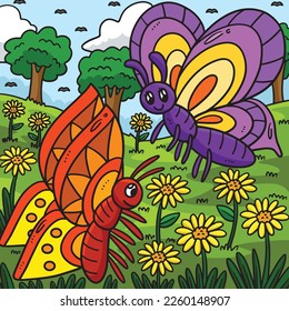 Spring Butterflies Hovering Over Flowers Colored 