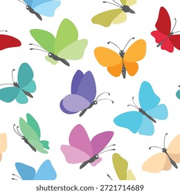 Spring butterflies seamless pattern. Colorful flying butterflies effortless backdrop vector illustration