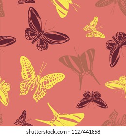 Spring butterfly etching theme vector. Insect silhouette artwork for interior.
