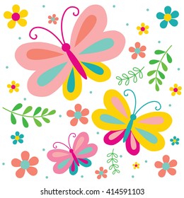Spring butterfly and flowers pattern backgrounds