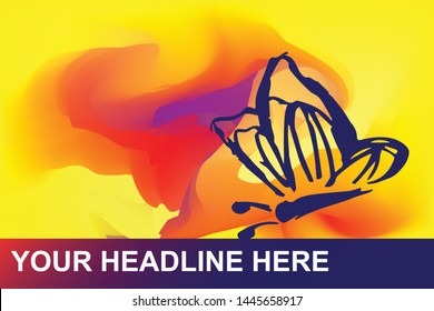Spring Butterfly Insect of Nature Icon. Creative Abstract Art Background with Color Yellow, Red, Violet. Graphic Design Concept, Flat, Line, Element, Vector Illustration EPS 10.