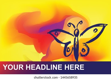 Spring Butterfly Insect of Nature Icon. Creative Abstract Art Background with Color Yellow, Red, Violet. Graphic Design Concept, Flat, Line, Element, Vector Illustration EPS 10.