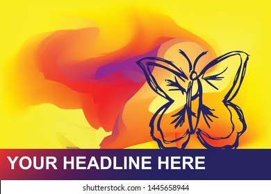 Spring Butterfly Insect of Nature Icon. Creative Abstract Art Background with Color Yellow, Red, Violet. Graphic Design Concept, Flat, Line, Element, Vector Illustration EPS 10.