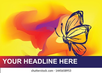 Spring Butterfly Insect of Nature Icon. Creative Abstract Art Background with Color Yellow, Red, Violet. Graphic Design Concept, Flat, Line, Element, Vector Illustration EPS 10.