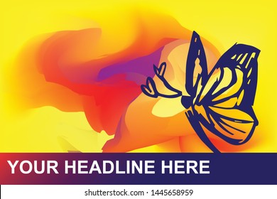 Spring Butterfly Insect of Nature Icon. Creative Abstract Art Background with Color Yellow, Red, Violet. Graphic Design Concept, Flat, Line, Element, Vector Illustration EPS 10.