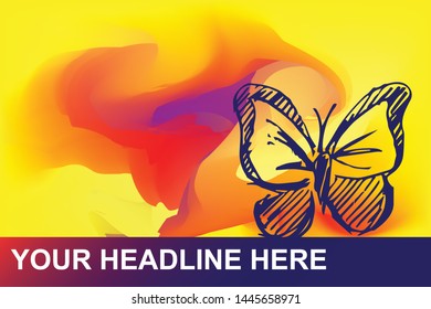 Spring Butterfly Insect of Nature Icon. Creative Abstract Art Background with Color Yellow, Red, Violet. Graphic Design Concept, Flat, Line, Element, Vector Illustration EPS 10.