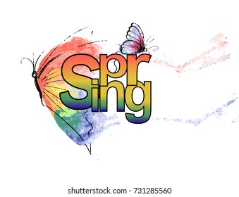 Spring with butterfly vector watercolor. Abstract hand drawn watercolor background,vector illustration. Watercolor composition for scrapbook elements with empty space for text message.