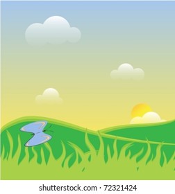 Spring Butterflys in front of te hill eps10