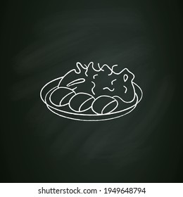 Spring cabbage chalk icon. Garnish to meat on plate.Traditional dish. Japanese food concept.Isolated vector illustration on chalkboard