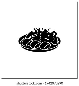 Spring cabbage glyph icon. Garnish to meat on plate.Traditional dish. Japanese food concept. Filled flat sign. Isolated silhouette vector illustration