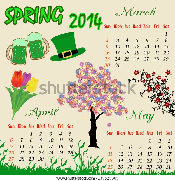 Spring Calendar 14 Vector Illustration Stock Vector Royalty Free