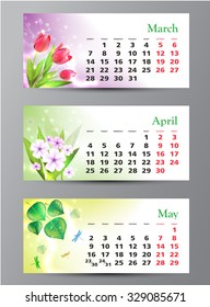Spring. Calendar design. Grid 2016.
