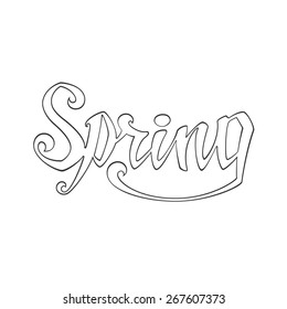 Spring. Calligraphic handwritten word. Typographic design. Hand lettering. Vector illustration.