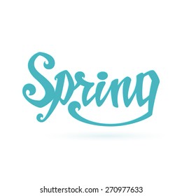 Spring. Calligraphic handwritten word. Typographic design. Hand lettering. Vector illustration.