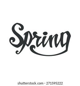 Spring. Calligraphic handwritten word. Typographic design. Hand lettering. Vector illustration.