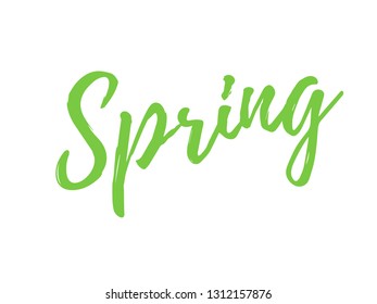 Spring calligraphic lettering green text. Typography modern calligraphy style word art design. Vector EPS10 illustration