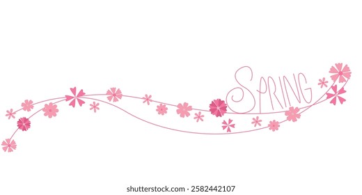 Spring Calligraphy decoration with flower. Spring floral illustration for Seasonal design. Vector illustration.