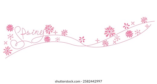 Spring Calligraphy decoration with flower. Spring floral illustration for Seasonal design. Vector illustration.