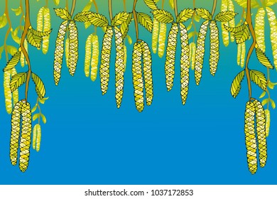 Spring came. Birch branch with flowers. Spring backround Set 2