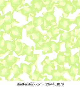 Spring camouflage of various shades of green, white and yellow colors. It is a colorful seamless pattern that can be used as a camo print for clothing and background and backdrop or computer wallpaper