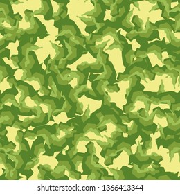 Spring camouflage of various shades of green and yellow colors. It is a colorful seamless pattern that can be used as a camo print for clothing and background and backdrop or computer wallpaper