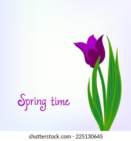 Spring card background with one tulip flower. Vector illustration for mothers day postcard, Easter or seasonal sale.