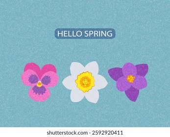 Spring card, banner or horizontal poster for spring holidays with cute flowers. Hand drawn Floral art template for Easter, birthday or Mothers Day decor and greetings