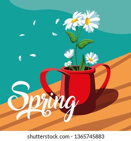spring card with beautiful flowers in pot