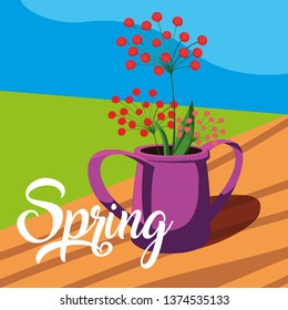 spring card with beautiful flowers in pot