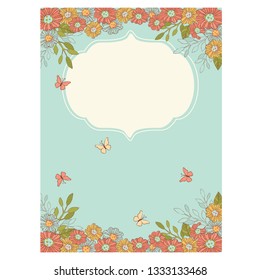 SPRING CARD Birthday Congratulation Greeting Card Holiday Cartoon Vector Illustration Set