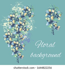 Spring card with a bouquet of flowers on a turquoise background for banner design. Vector illustration for International Women's Day.