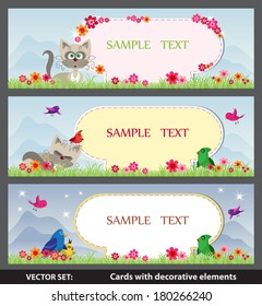 spring card with cartoon cats and birds 
