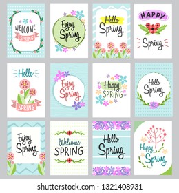 Spring card design collection with flower and wreath.
