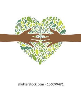 Spring card design with heart made of leaves(eco concept )