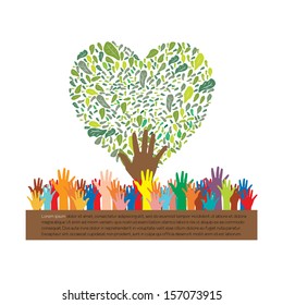 Spring card design with heart made of leaves(eco concept )