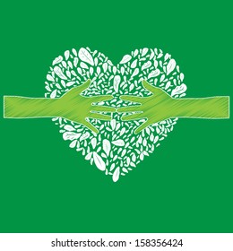 Spring card design with heart made of leaves(eco concept )