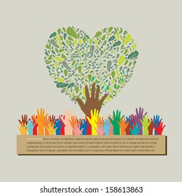 Spring card design with heart made of leaves(eco concept )