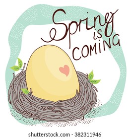 Spring card with egg in the nest.