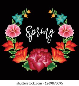 Spring Card. Embroidery Style from Oaxaca, Mexico - Floral Composition – Copy Space