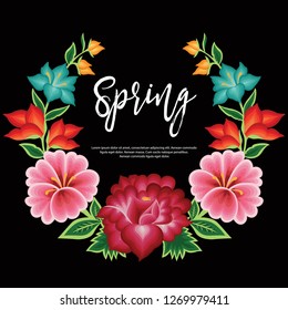 Spring Card. Embroidery Style from Oaxaca, Mexico - Floral Composition – Copy Space