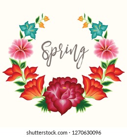 Spring Card. Embroidery Style from Oaxaca, Mexico - Floral Composition – Copy Space